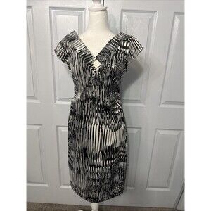 Rabbit Designs Women Dress 8 Artsy Statement Sleeveless Fit Flared Midi V Neck